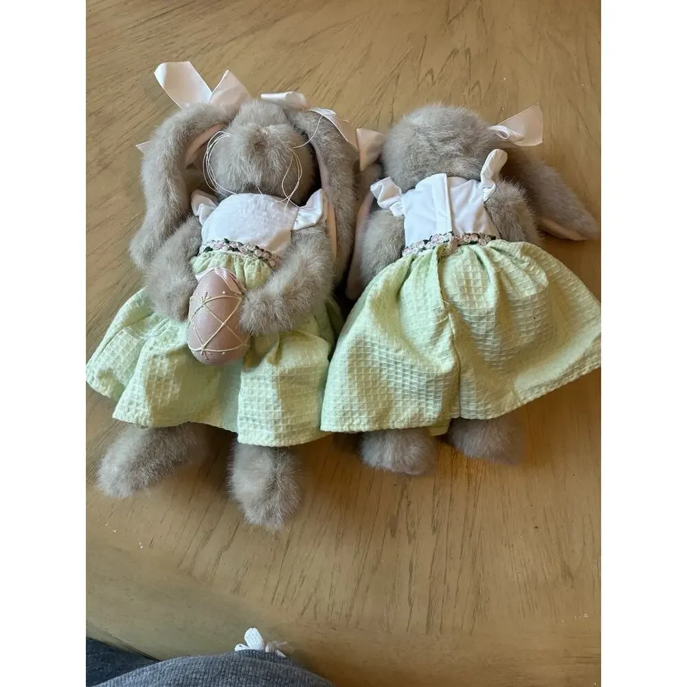 Vtg Bearington Collection Meg Egg Easter Bunny Rabbits Plush Twin Sister Lot 2